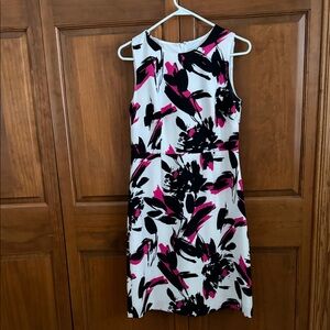 Kasper Black and Pink Abstract Midi Dress